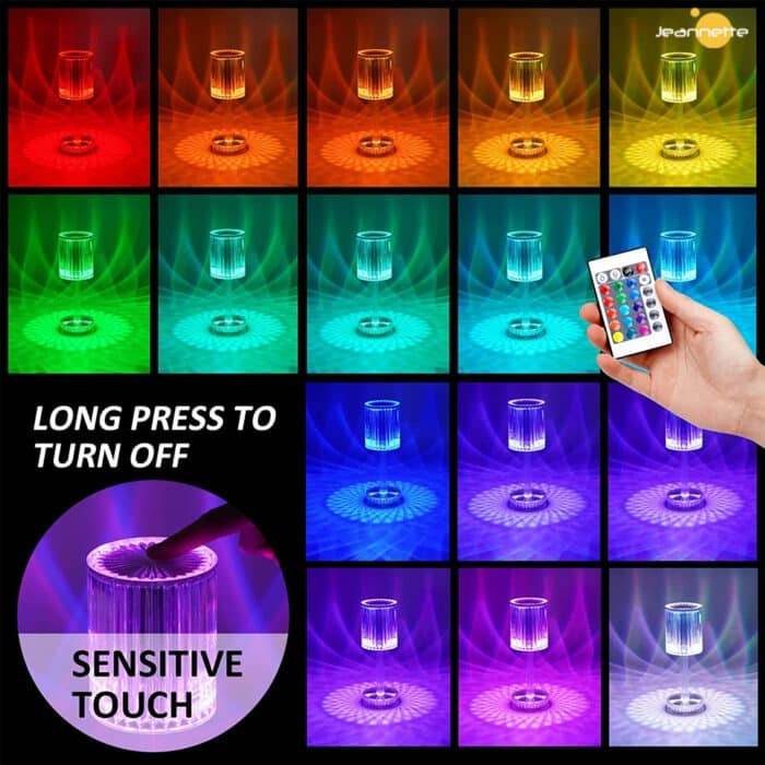 Crystal Table Lamp Touch Control RGB Color Light Bedroom Romantic - RiwayatbyRida