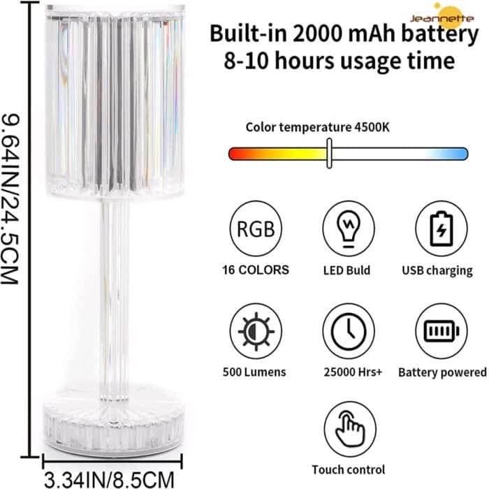 Crystal Table Lamp Touch Control RGB Color Light Bedroom Romantic - RiwayatbyRida