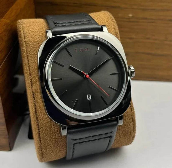 TOMI Black Dial Stainless Steel Men's Wrist Watch with Leather Strap - RiwayatbyRida