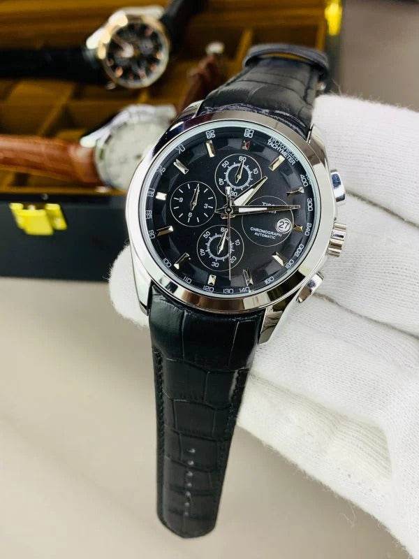 Tissot Black Dial Chronograph Leather Strap Watch for Men - RiwayatbyRida