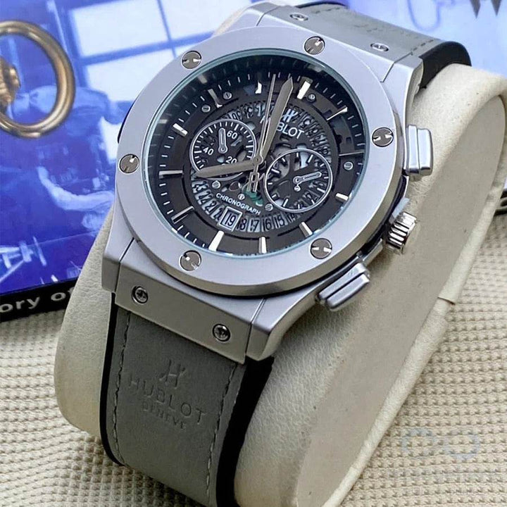 Hublot Chronograph Luxury Watch – Stainless Steel Case & Leather Strap - RiwayatbyRida